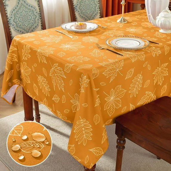 Maple Leaf Tablecloth Rectangular 60 x 120 Inch Waterproof Anti-Shrink Reusable Autumn Polyester Table Cloths, Heavy Duty Fabric Table Cover for Fall, Harvest, Thanksgiving Decor, Amber
