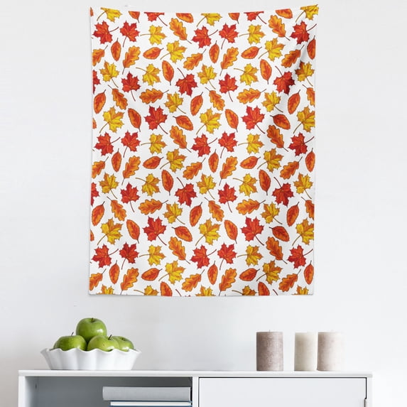 Maple Leaf Tapestry, Ecology Forest Silhouette Natural Fall Season Leaves Repetitive Art, Fabric Wall Hanging Decor for Bedroom Living Room Dorm, 5 Sizes, White Burgundy Yellow, by Ambesonne