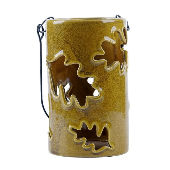Maple-Leaf Tea-Light Candle Holder with Handle, Ceramic Fall Lantern for Thanksgiving Table Centerpiece, Autumn Mantle Or Shelf Accent, Seasonal Home Décor, Led/Flame Compatible, , 1X Candle Holder