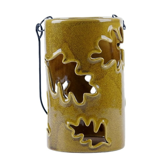 Maple-Leaf Tea-Light Candle Holder with Handle, Ceramic Fall Lantern for Thanksgiving Table Centerpiece, Autumn Mantle Or Shelf Accent, Seasonal Home Décor, Led/Flame Compatible, , 1X Candle Holder
