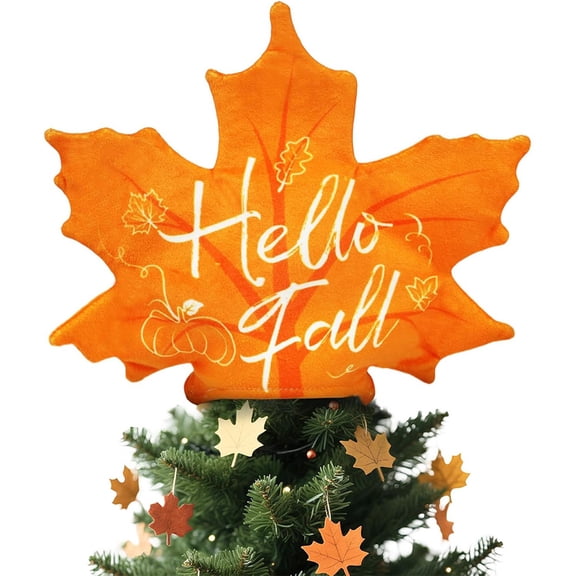 Maple Leaf Tree Top Decor Figurine 9.84x9.06in Orange Yellow Pumpkin Pattern for Fall Harvest Season Farmhouse Christmas Tree Display