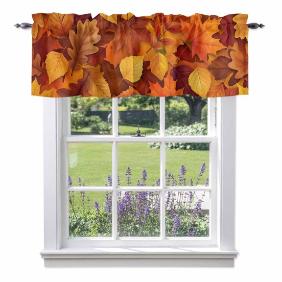 Maple Leaf Valances for Windows Country Fall Orange Brown Leaf Texture Farmhouse Rod Pocket Cafe Window Treatments Valance Curtains for Kitchen Bathroom Laundry Basement Windows 56"x16"