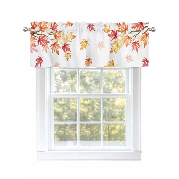 Maple Leaf Valances for Windows Fall Fallen Leaves Branch Autumn Plant Kitchen Valance Curtain Rod Pocket Small Curtains for Cafe Bathroom Laundry Basement 42" x 12"