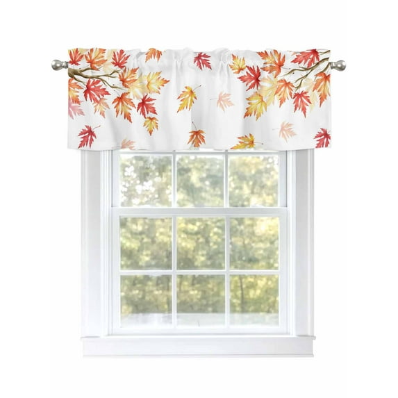 Maple Leaf Valances for Windows Fall Fallen Leaves Branch Autumn Plant Kitchen Valance Curtain Rod Pocket Small Curtains for Cafe Bathroom Laundry Basement 60" x 18"