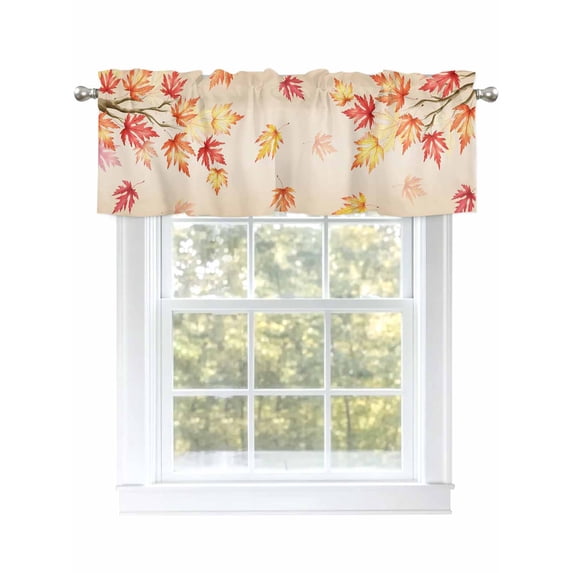 Maple Leaf Valances for Windows Fall Fallen Leaves Branch Autumn Vintage Rod Pocket Curtains Valance Short Window Treatment Drapes for Living Room, Bedroom Bathroom 42" W x 18" L