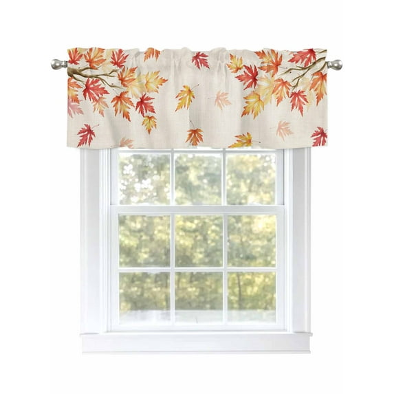 Maple Leaf Valances for Windows Fall Fallen Leaves Branch Vintage Linen Autumn Rod Pocket Curtains Valance Short Window Treatment Drapes for Living Room, Bedroom Bathroom 56"&nbsp;W x 16" L