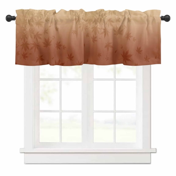 Maple Leaf Valances for Windows Fall Leaves Gradient Brown Background Rod Pocket Curtain Valance Window Treatment Short Curtains for Kitchen Living Room, 42"x12"