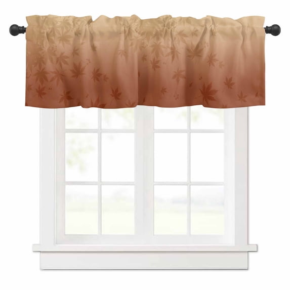 Maple Leaf Valances for Windows Fall Leaves Gradient Brown Background Rod Pocket Curtain Valance Window Treatment Short Curtains for Kitchen Living Room, 54"x18"