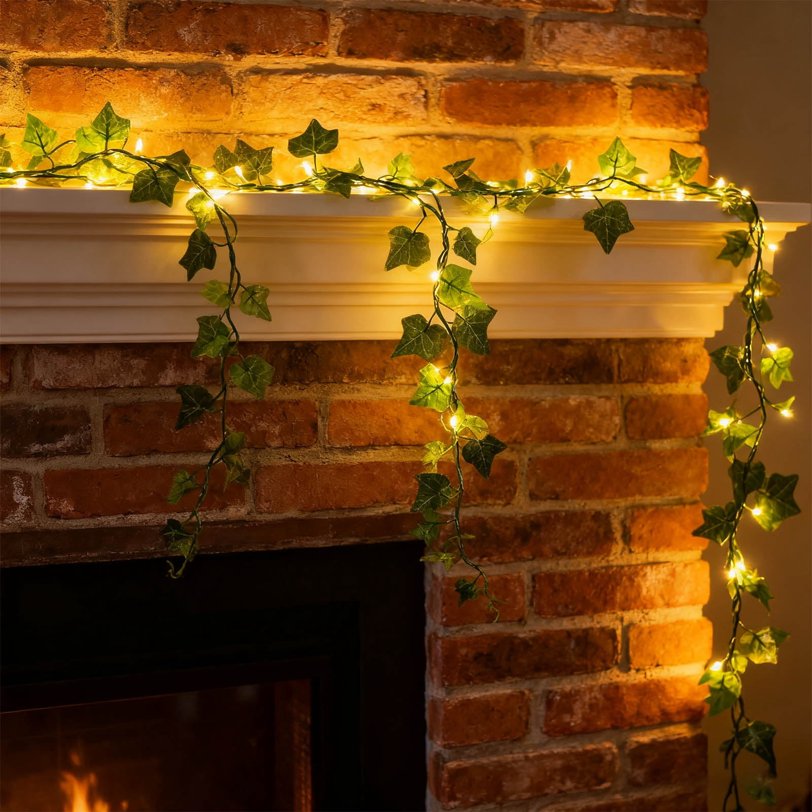 White Fall Light Maple Leaf Vine Garland with Lights Battery Operated 10 Meters 100 LED ...
