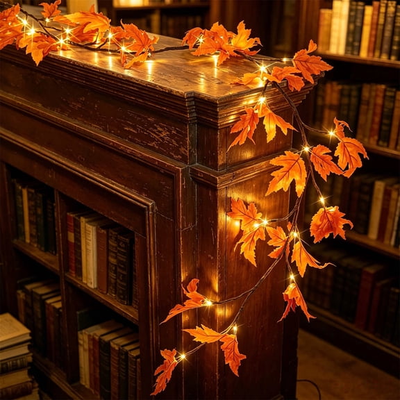 Maple Leaf Vine Lights, 24 Leds Tree String Lights, Maple Leaf Lighting Ornament, Festival Lamp for Room Background, Party Scene, Fall Holiday and Thanksgiving Atmosphere Decoration.
