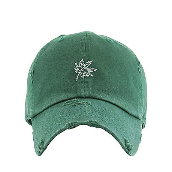 Maple Leaf Vintage Baseball Cap Embroidered Cotton Adjustable Distressed Dad Hat Hunter Green