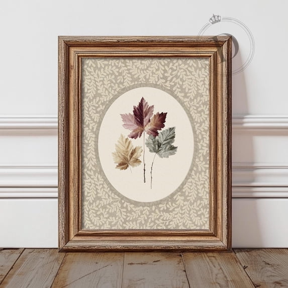 Leaf Tech Maple Leaf Wall Art Print, Autumn, Vintage Botanical Oval, Cottagecore ...