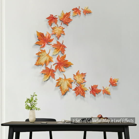 Maple Leaf Wall Decor 8 Pack Resin 3D Wall Sculptures Hanging Decorations Suitable for Living Room Bedroom Cafe Bar Hotel(Colorful)