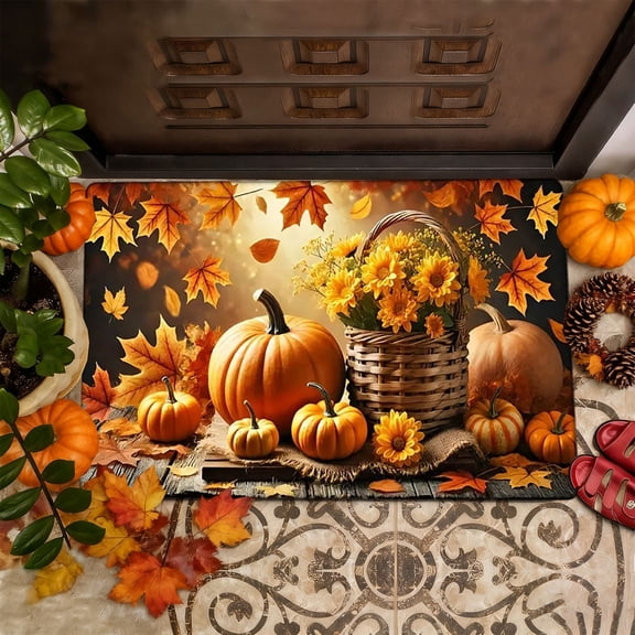 Maple Leaf Welcome Crystal Velvet Doormat, Non Slip Dotted Back Entryway Floor Rug, Fall Halloween Thanksgiving Decor Mat for Kitchen Porch Indoor Home, 15.75x23.62 in