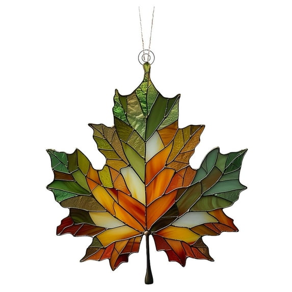 Maple Leaf Window Hanging Decor - Glitter Acrylic Fall Suncatcher Ornaments, Stained Glass Style Leaf Decor for Thanksgiving & Autumn Home Decoration