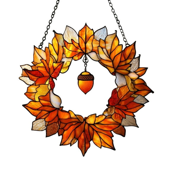 Maple Leaf Window Hanging Stained Glass Fall Hanging Decoration, Farmhouse Autumn Sun Catchers Indoor Thanksgiving Wall Art Decor (E)