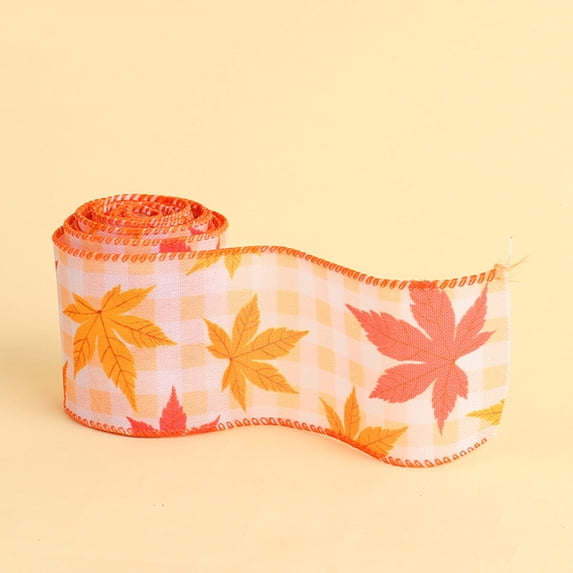 Maple Leaf Wired Ribbon 2m Thanksgiving Craft Ribbon, Orange Red Fall Decorative Bow Ribbon for Wreath Making, Gift Wrapping, Autumn Home Decor Supplies