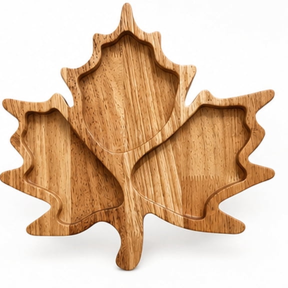 Maple Leaf Wooden Divided Serving Tray 3-Compartment, Fall Snack Platter for Thanksgiving Appetizers, Natural Wood Organizer Board for Jewelry Office Desk Decor (11.22x9.84 Inch)
