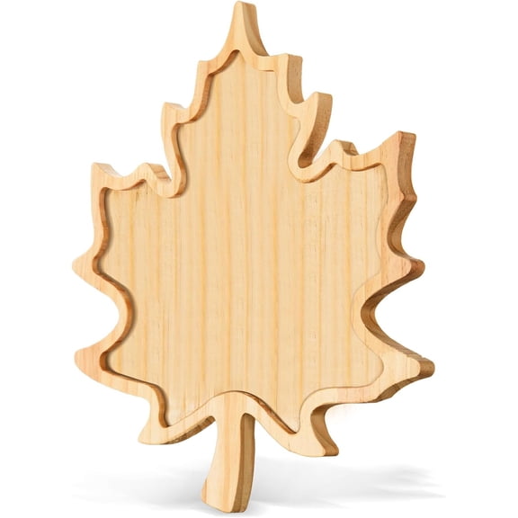 Maple Leaf Wooden Serving Tray - Fall Leaf Platter for Thanksgiving, Charcuterie, Cheese, Cookies & Snacks - Decorative Dish for Autumn & Housewarming, 14.37x14.17x0.59