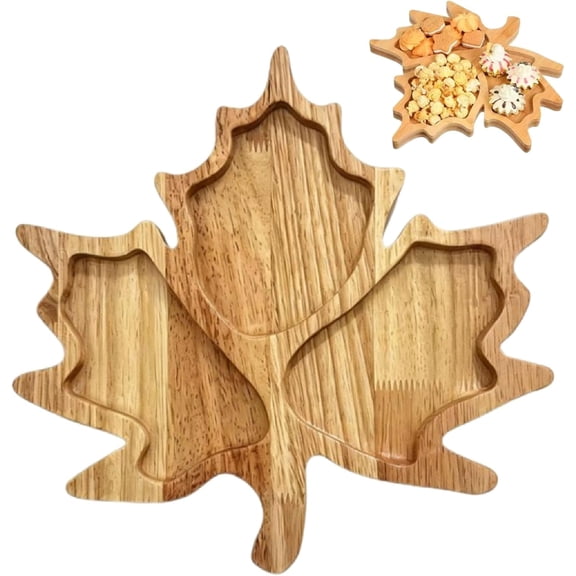 Maple Leaf Wooden Serving Tray, Natural Solid Wood, for Thanksgiving Home Decor, Desktop Organization, Fall Harvest Style.
