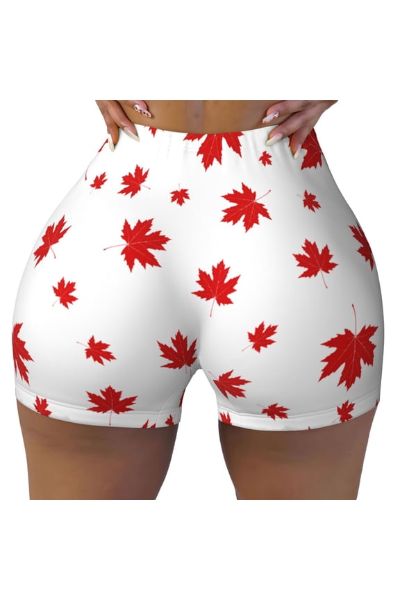 Maple Leaf Workout Shorts For Women Scrunch Butt Lifting Yoga Gym Seamless Booty Biker Shorts Large