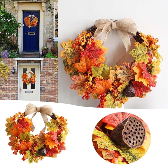 Maple Leaf Wreath Door Hanging Autumn Color Series Vine Ring Wall Home Adornment For Bountiful Festival Hangs Easy To Use