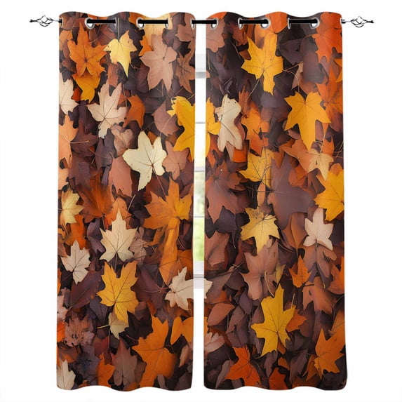 Maple LeafFall Blackout Curtains for Bedroom Living Room Darkening Curtains 90 Inch Autumn Rustic Botanical Leaves Black Out Window Curtain Privacy Insulated Window Treatment Grommet Drapes 52"x90"x2