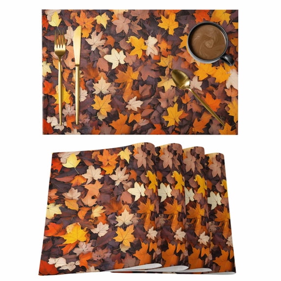 Maple LeafFall Placemats Set of 4 Autumn Rustic Botanical Leaves Place Mats Indoor Wipeable Table Mats Washable Cloth Dining Table Placemats for Kitchen Holiday Party Home Decor 13x19 Inch