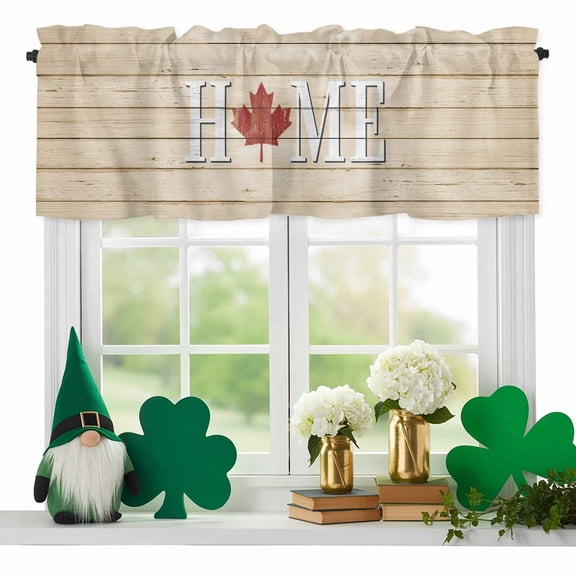 Maple Leafs Valances for Windows, Home Beige Wood Grain Striped Vintage Rod Pocket Valance Short Window Treatments Curtains for Kitchen Bathroom Bedroom Decor, 60 x 14 Inches