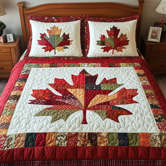 Maple Leaves 3-Piece Quilted Bedding Set