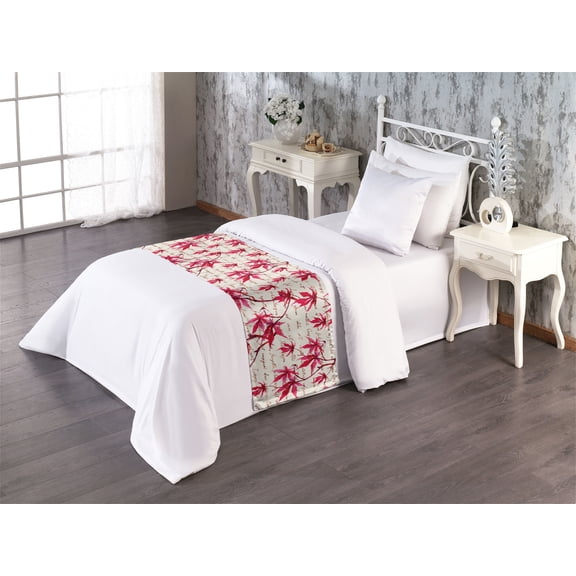 Maple Leaves Bed Runner, Romantic Themed Canadian Leaf Pattern on Letter Look Backdrop Print, Decorative Accent Bedding Scarf for Hotels Homes & Guest Rooms, Twin, Hot Pink Dark Coral, by Ambesonne