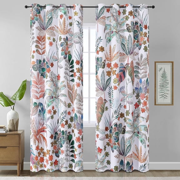 Maple Leaves Blackout Curtains 108" Long, Colorful Leaf Pattern Nature Print Grommet Drapes, 2 Panels