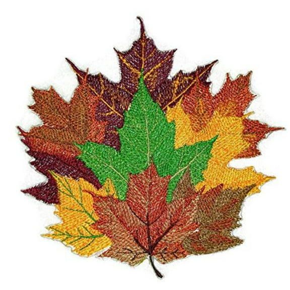 Maple Leaves Embroidered Iron on/Sew patch [4.9" X 4.8"]