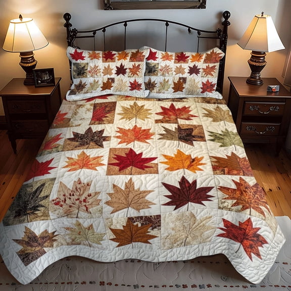 Maple Leaves Fall 3-Piece Quilted Bedding Set