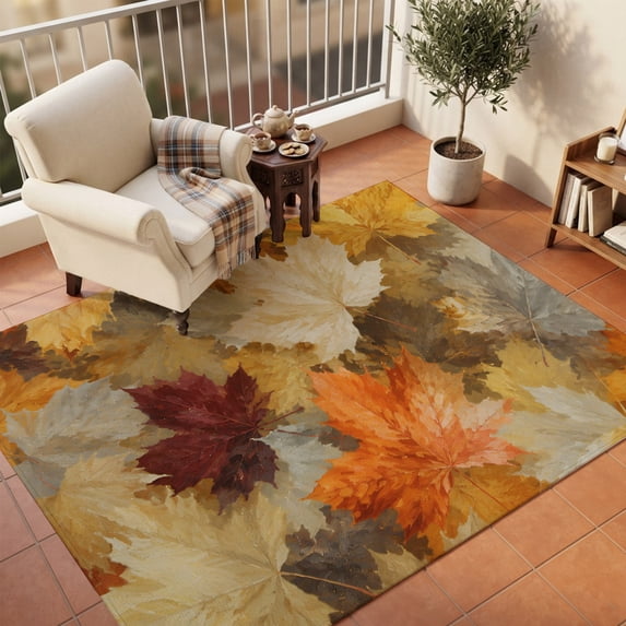 Maple Leaves Fall Area Rugs 5'x7', Washable Small Throw Rugs for Laundry Room Playroom, Thanksgiving Autumn Botanical Indoor Outdoor Rug Non-Slip Low Pile Carpet Runner Reversible Floor Mats