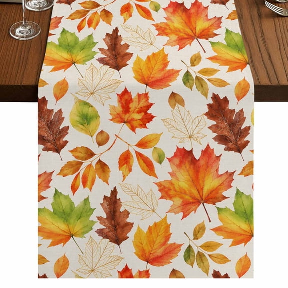 Maple Leaves Fall Burlap Cotton Table Runner 13x36 Inches Short, Orange Green Botanical Thanksgiving Farmhouse Table Runners, Outdoor Dining Tablecloths Decor for Baby Shower/Party/Wedding