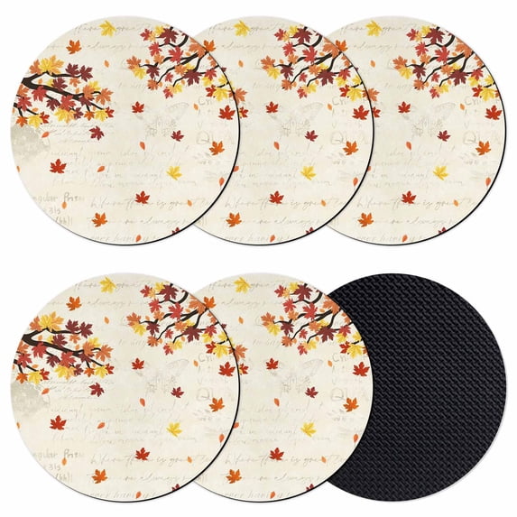 Maple Leaves Fall Coasters Set of 6, Absorbent Coasters for Drinks, Branches Thanksgiving Botanical Coaster for Desk Coffee Table Protection, Home Decor House Warming Gifts 4"