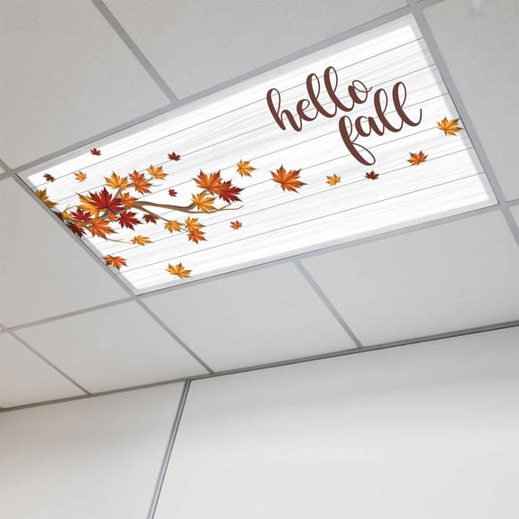 Maple Leaves Fall Fluorescent Light Covers, Thanksgiving Botanical Branches Wooden Magnetic Light Covers for Ceiling Lights, Fluorescent Ceiling Shade for Classroom Bedroom Office 4x2Ft x 1PCS