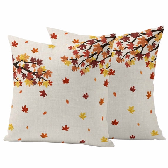 Maple Leaves Fall Outdoor Waterproof Pillow Covers, Thanksgiving Branches Rustic Decorative Square Throw Pillowcase Sofa Cushion Sham for Patio/Couch/Chair, 20"x20" 2 Pack