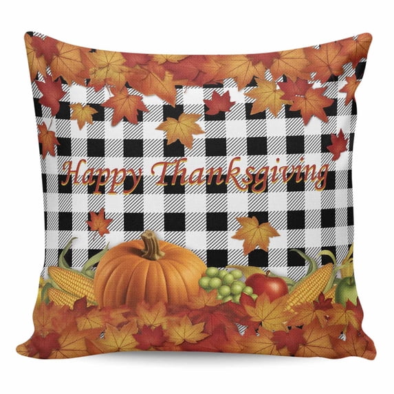Maple Leaves Fall Pillow Covers 26x26 Inch Decorative Throw Pillow Cover, Thanksgiving Pumpkins Rustic Corn Retro Plaid Sofa Pillowcases Accent Cushion Case Home Decor Bedroom Living Room