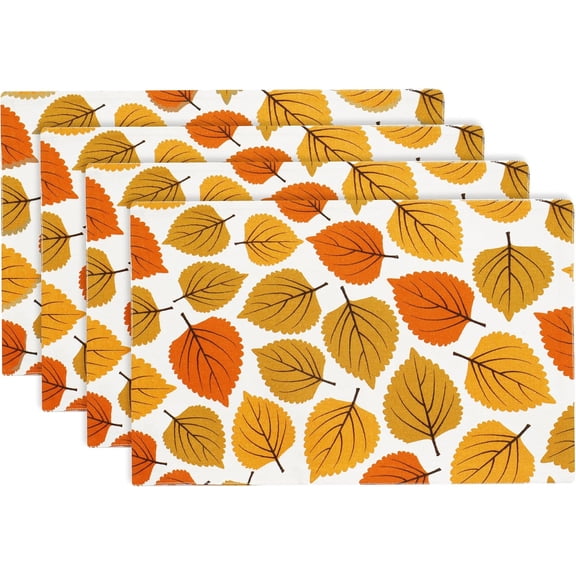 Maple Leaves Fall Placemats Set of 4, 12x18-In Autumn Fall Table Placemats, Washable Cloth Table Mats, Thanksgiving Placemats for Party Dining Decor, Autumn Leaves