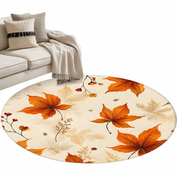 Maple Leaves Fall Round Rug 3ft Washable Circle Entryway Rugs Non Slip Thanksgiving Botanical Garden Autumn Area Rug Indoor Floor Carpet for Bedroom Kitchen Living Room Office Dining Room Nursery