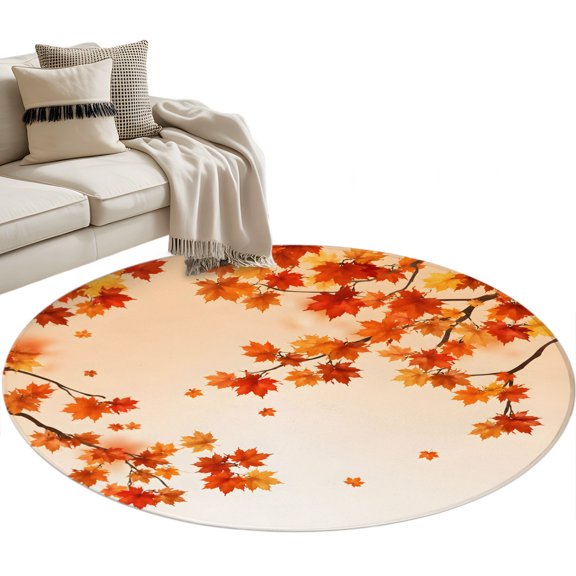Maple Leaves Fall Round Rug 3ft Washable Circle Entryway Rugs Non Slip Thanksgiving Botanical Leaves Autumn Area Rug Indoor Floor Carpet for Bedroom Kitchen Living Room Office Dining Room Nursery