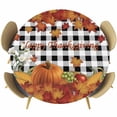 thumbnail image 1 of Maple Leaves Fall Round Tablecloth, Fitted Table Cover with Elastic for 36"-44" Round Tables, Thanksgiving Pumpkins Rustic Corn Retro Plaid Table Cloth Outdoor Dinning Party Waterproof Tablecloths, 1 of 7
