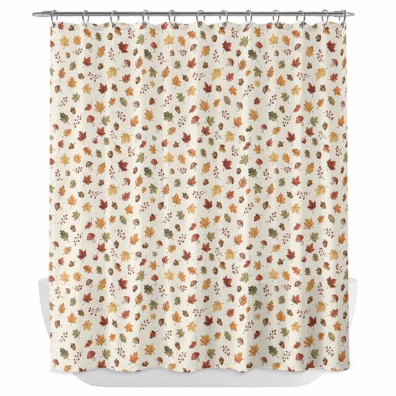 Maple Leaves Fall Shower Curtain - Water Repellent Fabric Shower Curtains Washable, Autumn Ditsy Botanical Thanksgiving Decorative Polyester Cloth Bathroom Curtains Modern Bath Decor 72"x72"