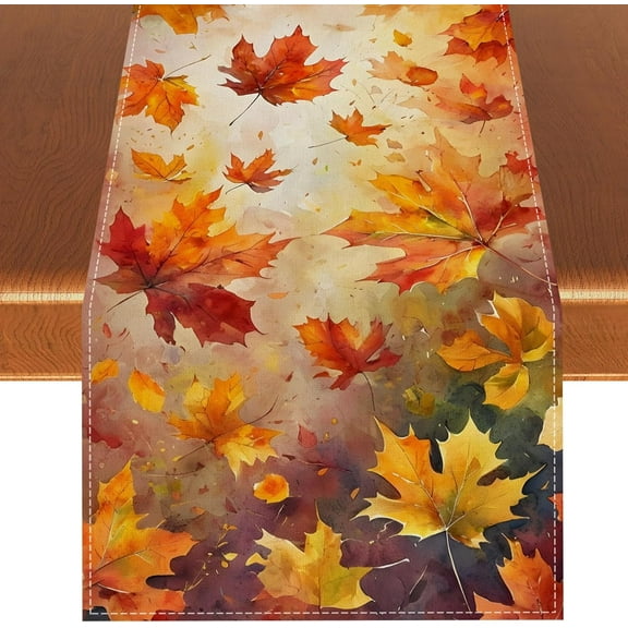 Maple Leaves Fall Table Runner,Autumn Thanksgiving Harvest Festival Farmhouse Decorations and Supplies for Home Kitchen Dining Room Table-13×72''''