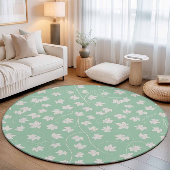 Maple Leaves Fall Thanksgiving Round Rug 5ft Cyan Solid Color Washable Area Rugs for Living Room Bedroom Entryway Non Slip Entrance Door Mat Indoor Floor Carpet