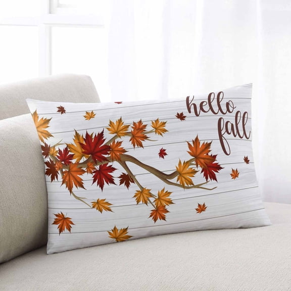 Maple Leaves Fall Throw Pillow Covers, Thanksgiving Botanical Branches Wooden Soft Breathable Pillow Cases with Zipper for Sleeping, Queen Size Pillowcases for Couch Bed Sofa Chair 20x30 Inches