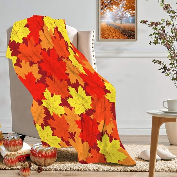 Maple Leaves Fleece Throw Blankets for Women Girls Autumn Throw Blanket for Bed Sofa, Luxury Soft Cozy Thanksgiving Day Halloween Flannel Blanket, Lightweight Fall Decor 60" x 80"