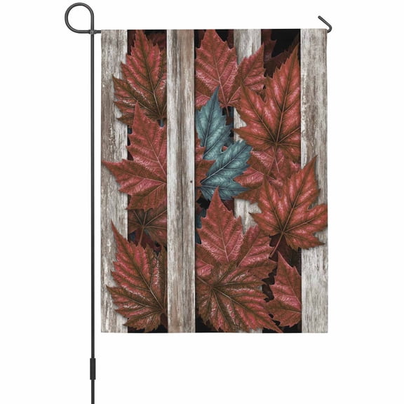 Maple Leaves Garden Flag 12 x 18 Inches, Blue Red Leaf Black White Stripes Abstract Weather Proof Outdoor Patio Flags Double Sided Small Garden Decoration for Yard Outside Home